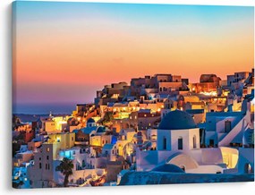 Obraz - Santorini pri zotmení (70x50 cm)