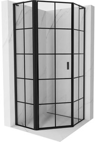 Mexen Mist L, päťuholníkový sprchový kút s krídlovými dverami, 80 x 80 cm, 8mm číre sklo, čierny profil, 8A8L-080-080-70-77-L