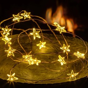 DECOLED LED světelný řetěz na baterie hvězdičky, teple bílá, 20 diod, 2,3 m