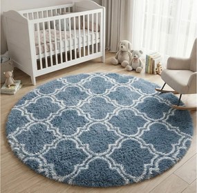 TZ Sivo-modrý okrúhly vzorovaný koberec shaggy Decor Latern Rozmer: 120 cm