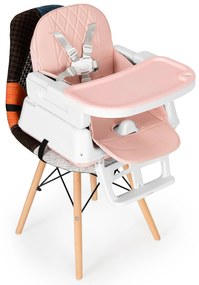 skladacia detská stolička na kŕmenie 3 v 1 ružová