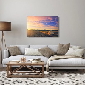 Obraz žltého auta v poli (90x60 cm)
