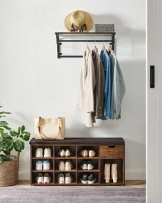 Botník s lavicou, 10 priehradiek a šuplík, 48x104x30cm