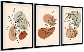Gario Sada plagátov Flower abstraction - 3 dielna Farba rámu: Rustikálna, Veľkosť: 99 x 45 cm