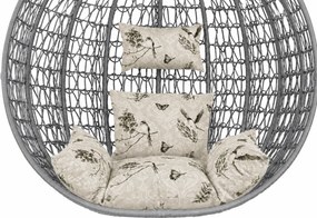 Sivé závěsné kreslo KOKON so stojanom, béžový vankúš so vzorom
