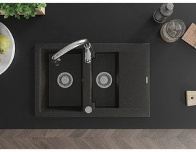 Mexen Gaspar, 1,5-komorový granitový drez 737x475x177 mm a drezová batéria Savita, čierna-zlatá metalíza, 6507-75-672601-00