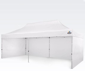 BRIMO Párty stan 3x6m Nožnicový (3 steny) - Oceľová Konštrukcia a Plachta 330g/m² - s 3 stenami - Biela 11