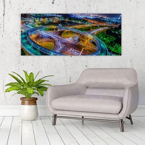 Obraz - panoráma nočného mesta (120x50 cm)