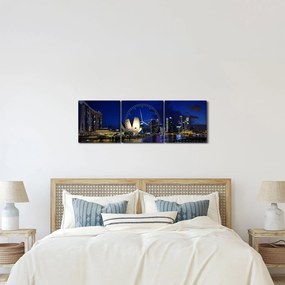 Obraz nočného Singapuru (s hodinami) (90x30 cm)