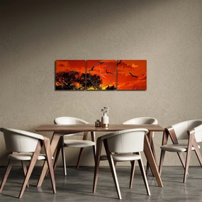 Obraz vtákov pri západe slnka (s hodinami) (90x30 cm)