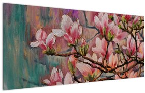 Obraz - Olejomaľba, Rozkvitnutá sakura (120x50 cm)