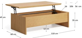 Konferenčný stolík v dekore duba v prírodnej farbe 60x110 cm Abilen – Kave Home