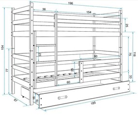 Poschodová posteľ ERIK 2 - 190x80cm - Biela - Modrá