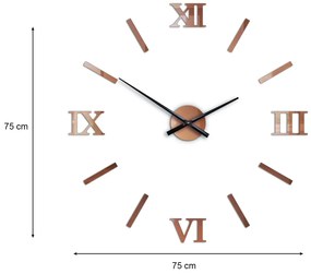 Nástěnné samolepící hodiny Numero 75 cm měděné