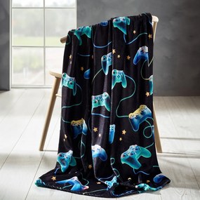 Čierna/modrá detská deka z mikroplyšu 130x170 cm Gamer – Catherine Lansfield