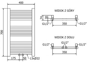 Mexen Mars, elektrické vykurovacie teleso 700 x 400 mm, 300 W, zlatá lesklá, W110-0700-400-2300-50