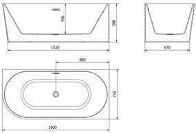 Mexen Mia, voľne stojaca rohová vaňa, pravá, 160 x 75 cm, biela-čierna, ružové zlato prepad, 52691607575P-60