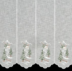 Vitrážková záclonová látka Vianoce v. 70 cm - Biela