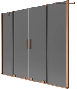 Mexen Velar Duo, 2-krídlová posuvná vaňová zástena 190 x 150 cm, 8mm šedé sklo, medená matná, 896-190-000-42-65