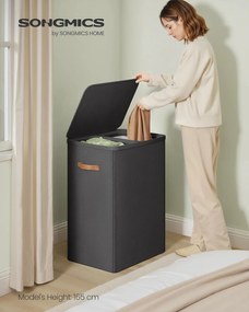 Kôš na prádlo s 2 priehradkami 170 L, 56x40x75 cm, čierny