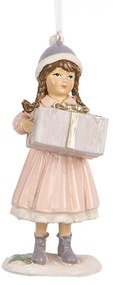 Ružová závesná dekorácia dievčatko s darčekom - 5*5*11 cm