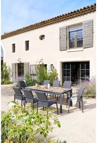 DEOKORK Hliníkový stôl VANCOUVER 142/202x90 cm (antracit/efekt dreva)