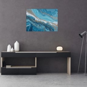 Obraz - Bledomodrý mramor so zlatom I. (70x50 cm)
