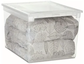 Úložný box s vekom, transparentný, na posteľnú bielizeň TERRY 52l - 38 x 52 x 31 cm