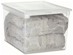 Úložný box s vekom, transparentný, na posteľnú bielizeň TERRY 52l - 38 x 52 x 31 cm