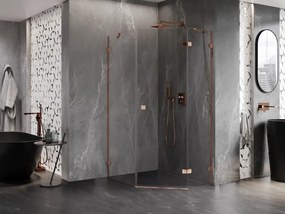 Mexen Lunar, päťuholníkový sprchový kút s pravým sklonom 90 x 100 cm, 8mm číre sklo, profil ružové zlato, 831-090P-100L-60-00-P