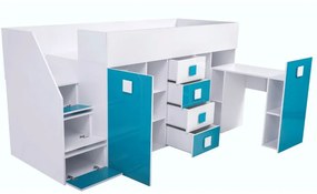 Detská kombinovaná posteľ 90 cm Toreno 3 (biela + biely lesk + tyrkysový lesk) (L). Vlastná spoľahlivá doprava až k Vám domov. 1083321