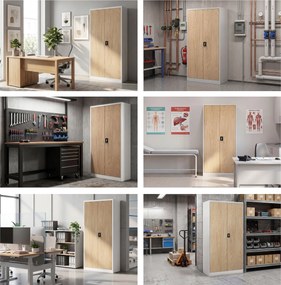 Kovová skriňa s úložným priestorom biela/dub sonoma, 900x1850x450 mm: TOMASZ Eco Design