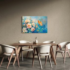 Obraz - Motýľ a kvety, olejomaľba II. (90x60 cm)