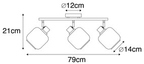 Stropné bodové svietidlo čierne s dymovým sklom obdĺžnikové 3-žiarovkové - Zuzanna