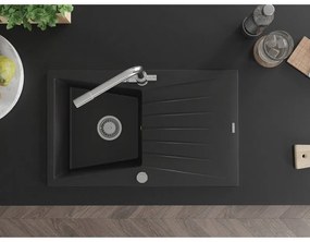 Mexen Cesar, granitový drez 775x470x190 mm, 1-komorový a chrómová batéria Duero, čierna, 6514-77-671600-00