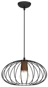 Závesné svietidlo Meridiano, 1x čierne drôtené tienidlo, b/drevo