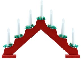 DECOLED Vánoční svícen, 40 x 5 x 32 cm, červený, na baterie 2x AA