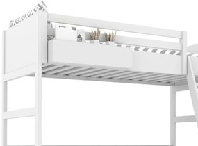 Biela vyvýšená posteľ SIMONE s rebríkom a policou 90x200 cm