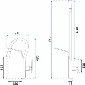 Rea Castor, kuchynská batéria flexibilná vysoká, medená matná, REA-B4320