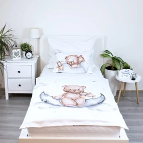Obliečky do detskej postieľky Medvedík na mesiačiku - 100% bavlna - 40x60 cm + 100x135 cm
