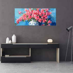 Obraz - Váza ružových kvetov (120x50 cm)