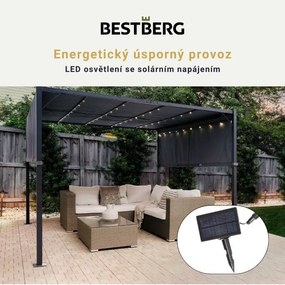 Záhradná pergola s LED solárnym osvetlením BestBerg BBGG-50 / 300 x 300 x 215 cm / šedá