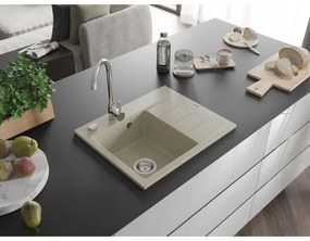 Mexen Ben, 1-komorový granitový drez 600x500x190 mm, ľavý+ chrómový sifón, béžová, 6522605000-69