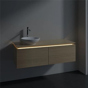 VILLEROY &amp; BOCH Legato závesná skrinka pod umývadlo na dosku (umývadlo vľavo), 2 zásuvky, s LED osvetlením, 1200 x 500 x 380 mm, Nordic Oak, B579L0VJ