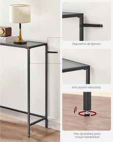 Konzolový stolík, príručný stolík, povrch z tvrdeného skla,  20 x 100 x 80 cm, čierny