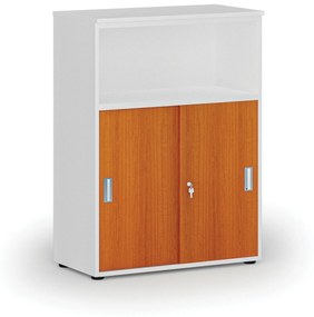 Kombinovaná kancelárska skriňa so zásuvnými dverami PRIMO WHITE, 1087 x 800 x 420 mm, biela/čerešňa