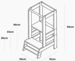 Biela/v prírodnej farbe učiaca veža z borovicového dreva Montessori – Meowbaby