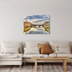 Sklenený obraz mesta s riekou (70x50 cm)