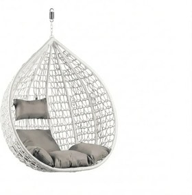 Biele závesné kreslo KOKON bez stojanu, svetlý vankúš