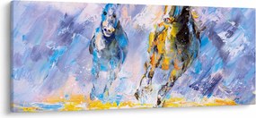 Obraz bežiacich koňov, olejomaľba (120x50 cm)
